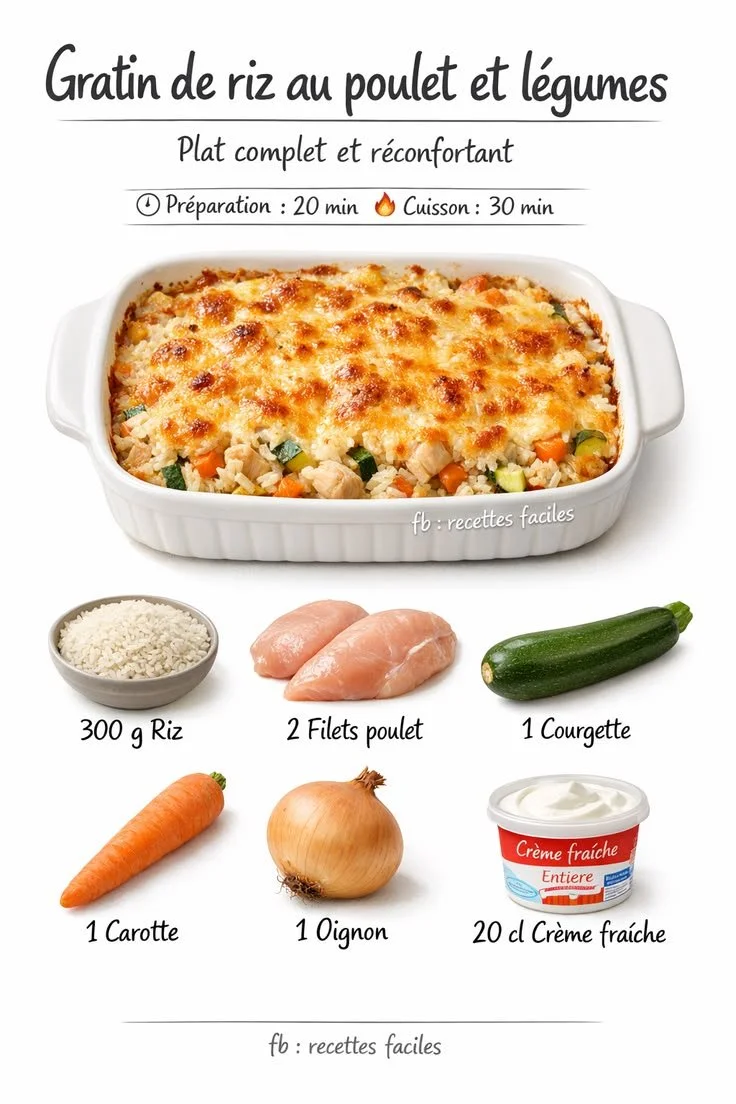 Gratin de riz au poulet et légumes