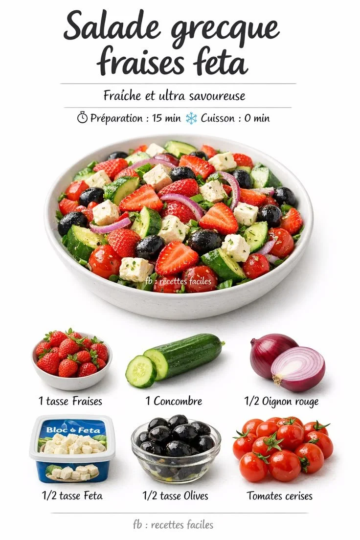 Greek salad with strawberries and feta