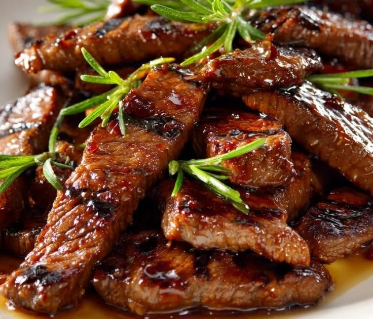 Grill Pan Honey Glazed Steak Strips