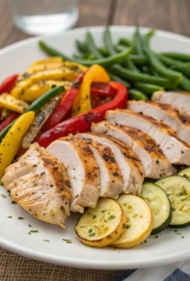 Grilled garlic herb chicken with colorful veggies on a platter