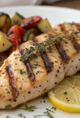 Grilled lemon herb chicken served with a side of roasted vegetables