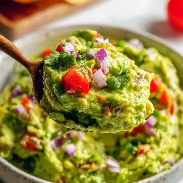 Delicious homemade guacamole with fresh ingredients and vibrant colors.