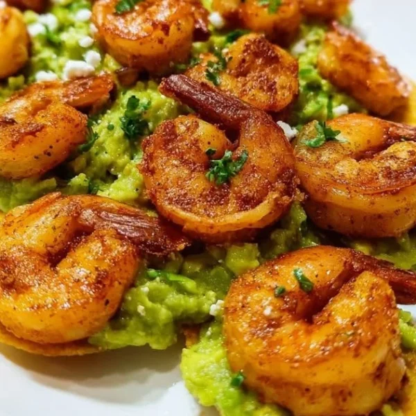 Delicious guacamole shrimp bites served on a platter