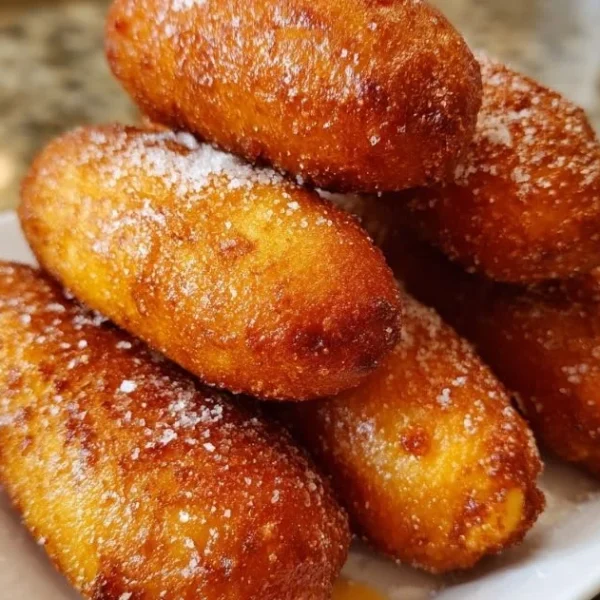 Homemade sourdough corn dogs freshly cooked and served on a plate.