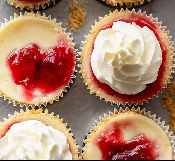 Homemade strawberry cheesecake cupcakes topped with fresh strawberries