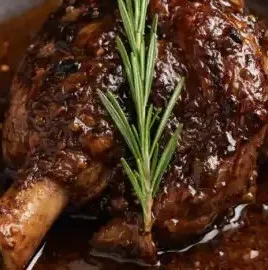 Honey and rosemary braised lamb served with vegetables and herbs