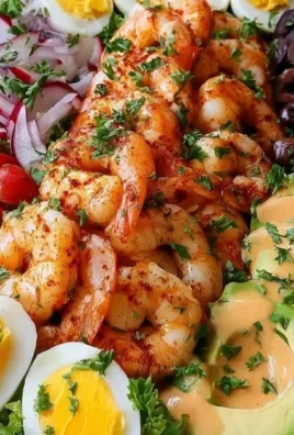 Juicy Grilled Shrimp Louie Salad with fresh vegetables and grilled shrimp