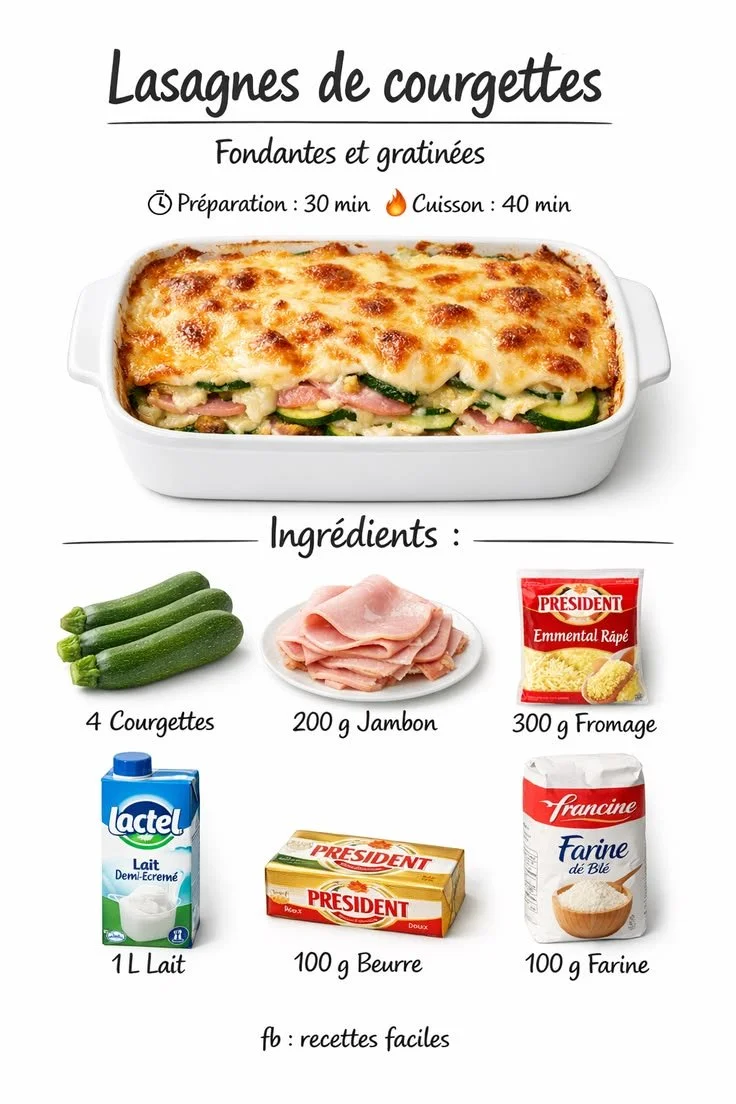 Lasagnes de courgettes au jambon cuit et fromage