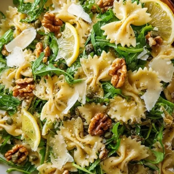 Lemon Arugula Pasta Salad with vibrant greens and citrus dressing