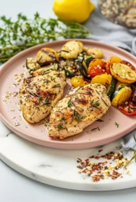 Lemon Herb Chicken served with colorful roasted vegetables on a plate