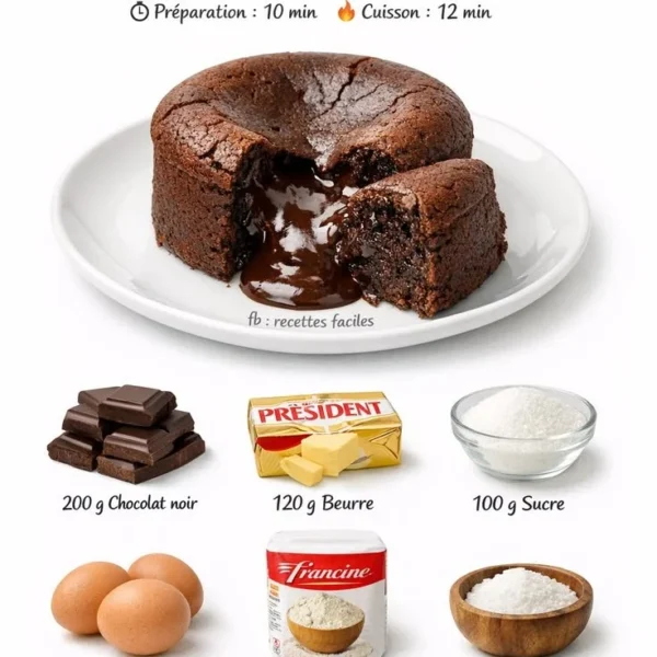 Fondant au chocolat léger, sans sucre et sans beurre, présenté sur une assiette.