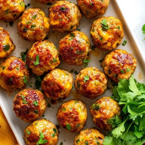 Delicious loaded jalapeño popper meatballs served on a platter.