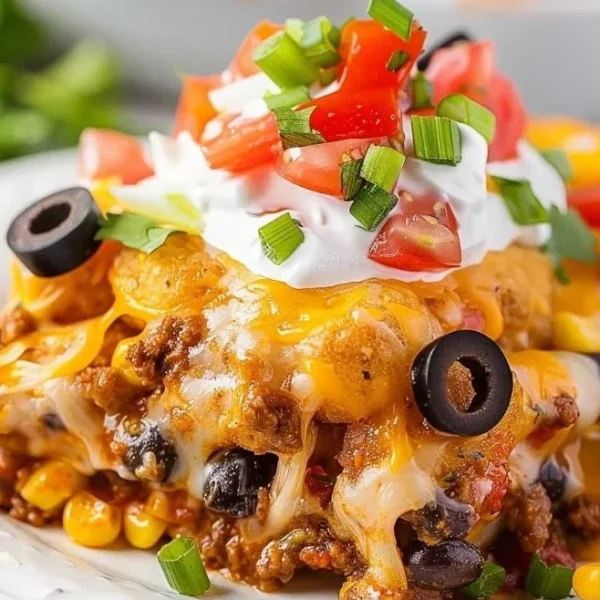 Delicious Mexican Tater Tot Casserole topped with cheese and spices
