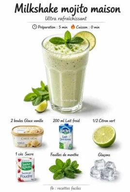 Delicious Milkshake Mojito with mint and lime