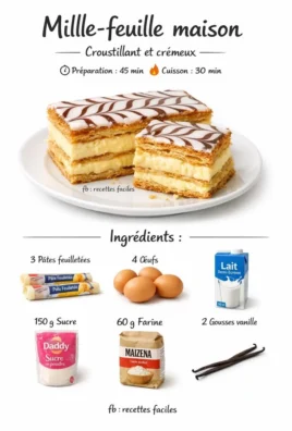 Mille-feuille maison, dessert pâtisserie facile à réaliser
