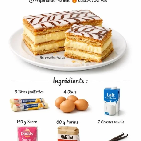 Mille-feuille maison, dessert pâtisserie facile à réaliser