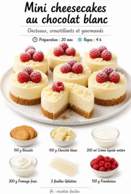Mini White Chocolate Cheesecakes topped with fresh berries and mint garnish