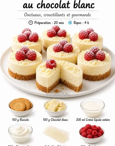 Mini White Chocolate Cheesecakes topped with fresh berries and mint garnish