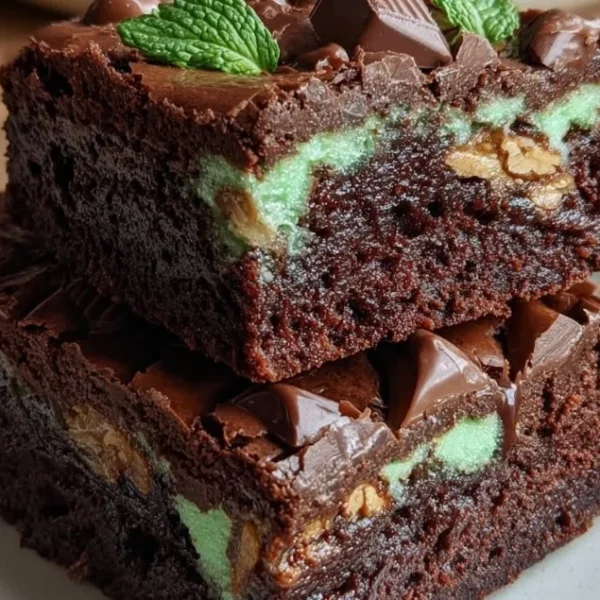 Delicious Mint Aero Brownies topped with mint chocolate pieces.