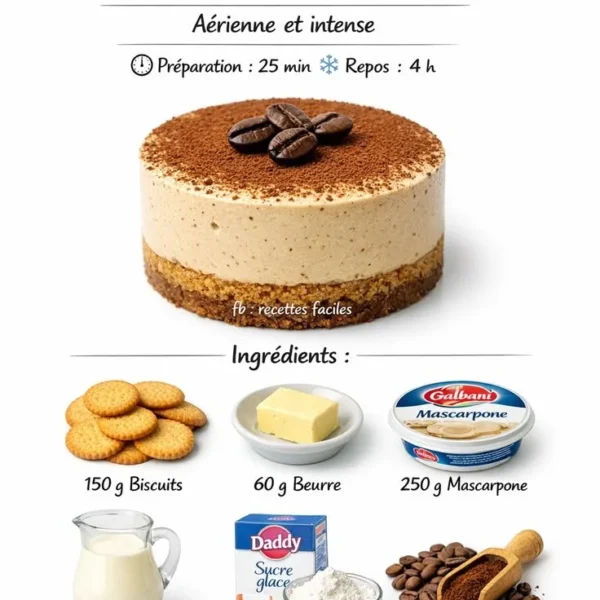 Mousse au café sans cuisson dans un bol, décoration de grains de café