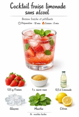 Refreshing non-alcoholic strawberry lemonade cocktail served in a glass