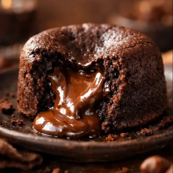 Delicious homemade Nutella Fondant dessert served with a chocolate drizzle