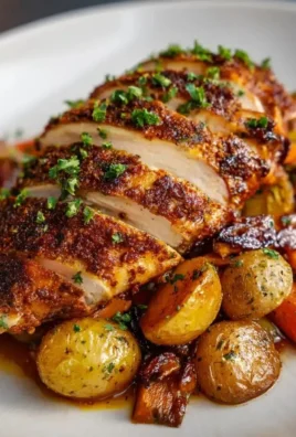 One pan of herb roasted vegetables and chicken, a healthy dinner recipe