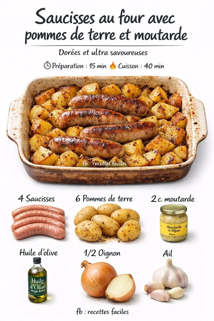 Oven-Baked Sausages with Potatoes and Mustard