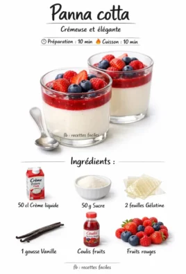 Panna cotta crémeuse garnie de fruits frais sur assiette élégante