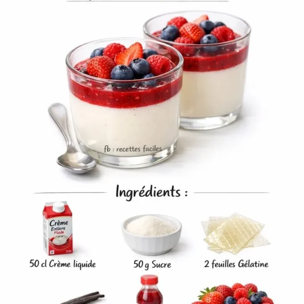Panna cotta crémeuse garnie de fruits frais sur assiette élégante