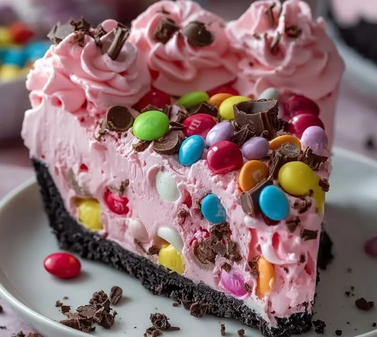 Pink M&M Snickers Cheesecake