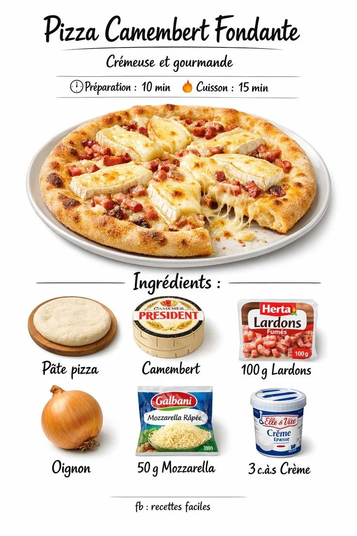 Pizza Camembert Fondante aux Lardons et Oignons Caramélisés