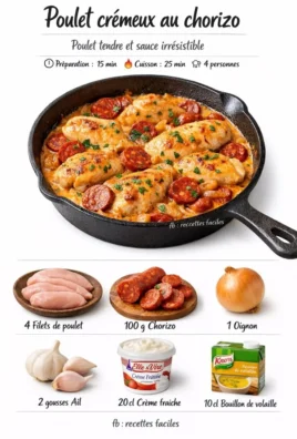 Poulet crémeux au chorizo savoureux dans une poêle