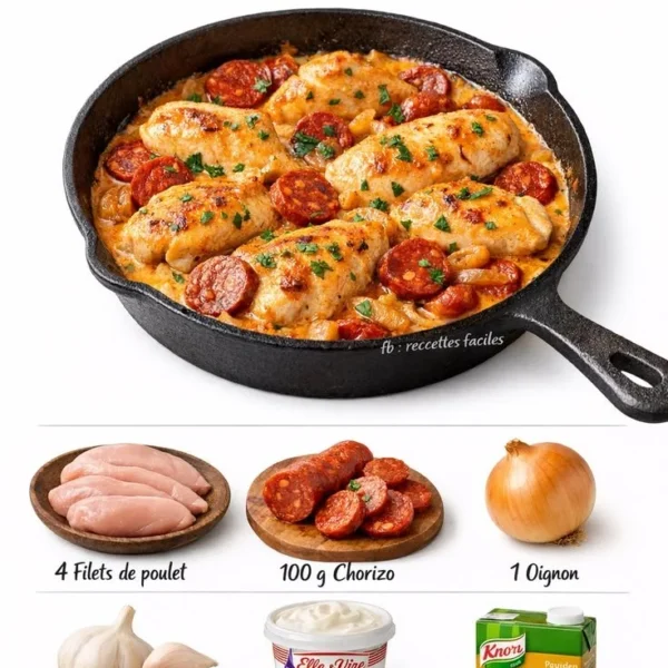 Poulet crémeux au chorizo savoureux dans une poêle