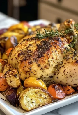 Poulet rôti aux herbes et légumes à l'ail savoureux sur une assiette