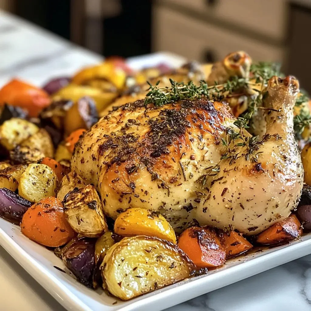 Poulet rôti aux herbes et légumes à l'ail : un délice savoureux !