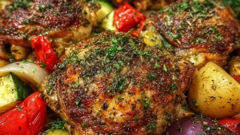 Poulet rôti aux herbes méditerranéennes et légumes