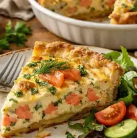 Quiche au saumon fumé garnie de Boursin ail et fines herbes, délicieuse et crémeuse.