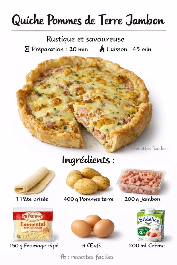 Quiche aux pommes de terre et jambon – recette délicieuse