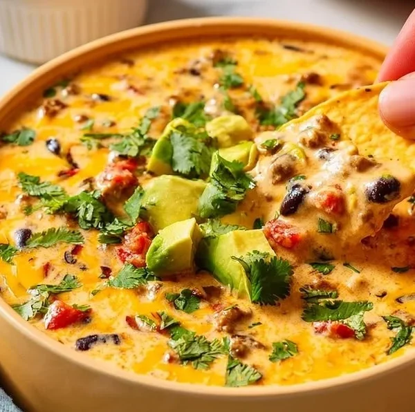Quick Campfire Queso Dip recipe with melted cheese and spices