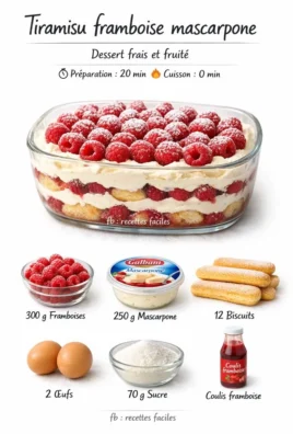 Delicious Raspberry Tiramisu with mascarpone and fresh raspberries