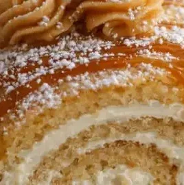 Roulé Vanille à la Crème et Caramel Beurre Salé sur une assiette gourmande