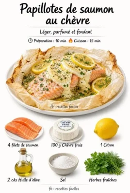 Baked Salmon Papillotes with Goat Cheese and fresh herbs