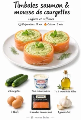 Elegant Salmon Timbales served with creamy Zucchini Mousse on a plate