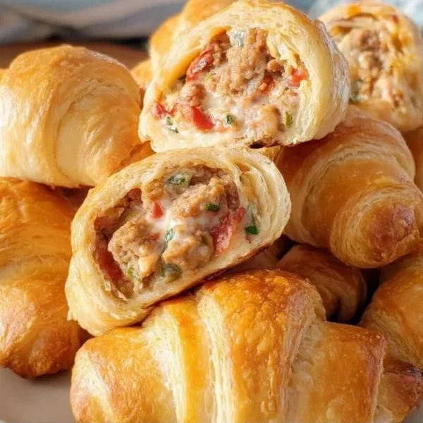 Sausage Cream Cheese Crescent Rolls served on a platter