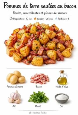 Sautéed potatoes with crispy bacon served in a skillet