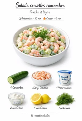 Fresh shrimp and cucumber salad with herbs and dressing