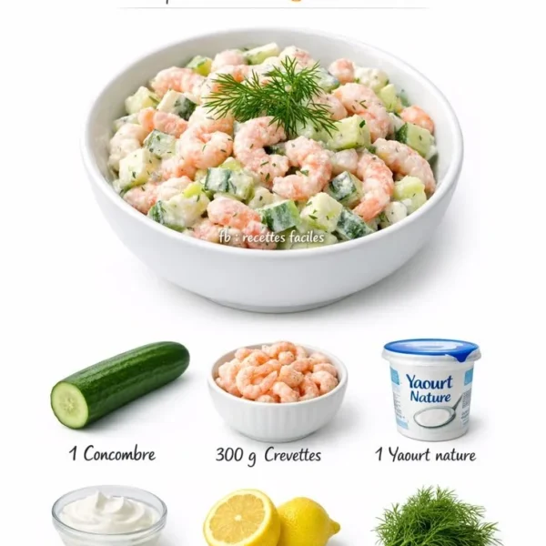 Fresh shrimp and cucumber salad with herbs and dressing
