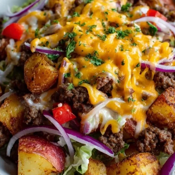 Delicious Smash Burger Bowl with fresh ingredients and juicy beef patty
