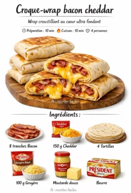 Smoked Bacon and Cheddar Croque-Wrap with Sweet Mustard served on a plate